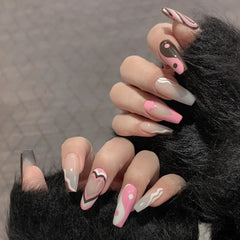 Press On Nails Heart Nail Tips Design Sweet Full Cover Nail Tips Fake Nails Coffin Shape Elegant Fingernails Free Shipping Items