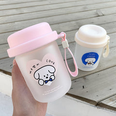 Cartoon Cute Puppy Heat-resistant Glass Girl Heart Child Portable Portable Ring Male and Female Student Couple Water Cup
