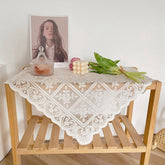 European Style Lace Tablecloth Knitted Bedside Table Cover Rose Jacquard Desk Cloth Vintage Desktop Decoration for Bedroom