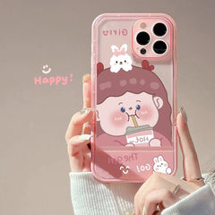 cute cartoon girl rabbit stand holder bracket phone case for iphone 11 13 pro max 12 shockproof cover for iphone xs x xr 7plus 8