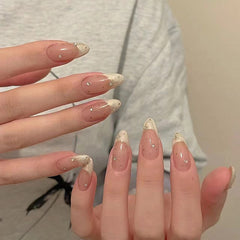 YICKYUE - 10Pcs Handmade Press on Nails Full Cover Rhinestone Decoration French Almond Ballet Artificial False Nails Manicure Nail Tip