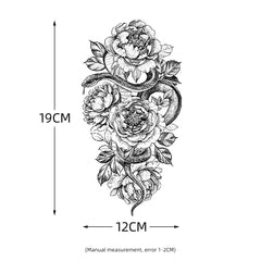 Black Large Snake Flower Tattoo Stickers Water Transfer Fake Tattoo Women Girl Wolf Rose Peony Leg Body Art Temporary Tattoos