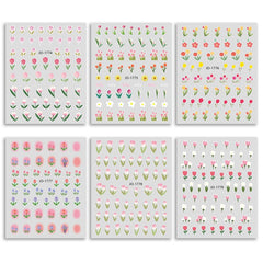 1pcs 3D Tulip Flower Nail Decals Charms Bouquet Adhesive Stickers Summer Daisy Fruit Nail Art Sliders Decorations
