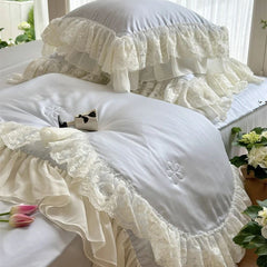 YICKYUE - Lyocell Fiber Summer Quilt Romantic Lace Ruffles Princess Bedding Set Soft Silky Summer Comforter Blanket With 2 pillowcase 4Pcs