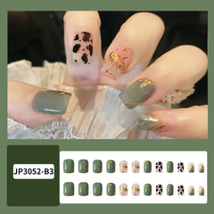 24pcs Coffin False Nails Leopard With Gold Foil Designs Ballerina Fake Nail Tips Press On Artificial Full Cover Manicure