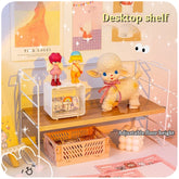 Yickyue Desktop Shelf Wrought Iron Wooden Desk Small Shelf Storage 2layers Student Desk Cosmetics Stationery Finishing Rack Organizer