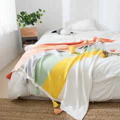 Cilected Nordic Ins Rainbow Blanket Cute Tassel Home Sofa Knitted Blanket Cotton Air Conditioning Blanket Children Nap Cover