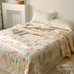 Yickyue Summer Cool Quilt Soft and Cool Blanket Washable Quilt Ice Silk Air Conditioning Satin Single Double Bedroom Bed Thin Quilts