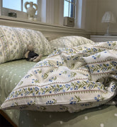YICKYUE Romantic pastoral flower bed set,twin full queen king green blue floral cotton home textile bed sheet pillow case quilt cover