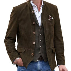 Hearujoy 2025 New Suede jacket For Men Vintage Casual Suit Coat Spring Autumn Long Sleeve Stand Collar Retro Tops Outerwear Streetwear