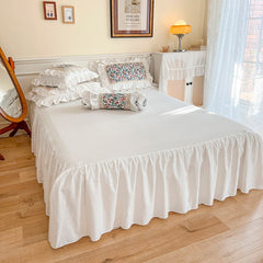 Yickyue Luxury Flowers Print Bedding Sets Korean Style White Princess Lace Ruffles Bedroom Duvet Cover Bed Skirt Linen Pillowcases