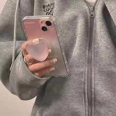 with holder stand bracket love heart gradient pink soft phone case for iphone 13 pro max se3 11 xr xs x 7 plus 8 6s se case