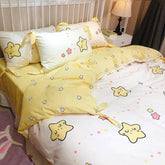 Kawaii Star Bedding Set Cotton For Girl Full Queen King Size Cute Strawberry Couple Bed Sheet Pillowcase Bedroom Duvet Cover