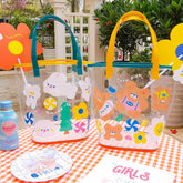 Korean Style Cute Rabbit Flower Clear Beach Bag Transparent Bag Bag Bag Mesh Beach Bag Net Red Girl Heart Single Shoulder Bag