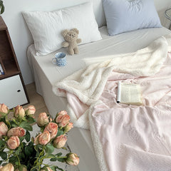 Yickyue Milk Velvet Imitation Wool Embossed Blanket Double Layer Thicken Blankets for Autumn Winter Comfortable Warm Blanket Comforters