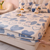 Yickyue Thicken Flannel Warm Bedding Set Warm Crystal Velvet Fitted Sheet Mattress Cover Winter Cozy All-Around Elastic Home Bed Linen