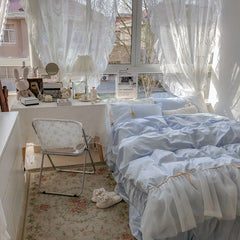 Blue Fairy Princess Style Bed Skirt Four-Piece Set All Cotton Pure Cotton Bed Skirt Bed 1.5/1.8 M