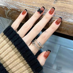 24pcs/box Detachable Fake Nails Set French Butterfly Full Nail Art Tips Short Square Nail Artificial False Nails Tips