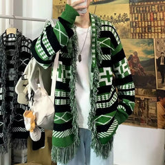 Hearujoy Ethnic Style Knitted Cardigan Men Loose Lazy Tassel Sweater Shawl Autumn Winter Hip Hop Couple Knitting Top Coat Streetwear