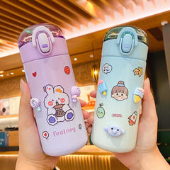 Yickyue New Creative Gradient Stainless Steel Thermos Bottle Cute Kids Straw Water Cup Thermal Insulated School Children Drinking Bottle