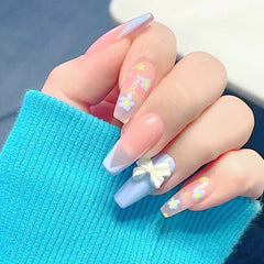 24pcs/Box Detachable Long Coffin False Nails Heart Light to Dark Brown Wearable Ballet Fake Nails Full Cover Nail Tips Z152