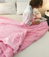 Yickyue Korean Solid Color Casual Blanket with Fur Ball Soft And Comfortable Cashmere Lunch Break Blanket Thickened Sofa Shawl Blanket