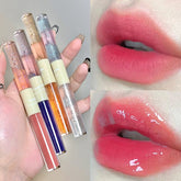 Yickyue 4 Colors Glitter Water Light Lip Gloss Double-end Mirror Shimmer Lip Glaze Waterproof Lasting Not Fade Lip Tint Liquid Lipstick
