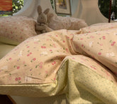 YICKYUE - Cute rabbit cherry pink green bedding set 1.2 1.5 1.8 kid,twin full queen cotton home textile bed sheet pillowcase quilt cover