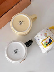 YICKYUE - Retro Ceramic Coffee Mug with 3D Carving and Printing Design, Household Drinking Utensil, Milk Cup Set with Handle, A Birthday P