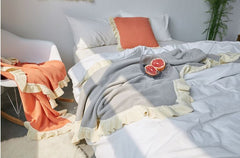 Yickyue Cotton Sofa Blanket Wool Blanket Cotton Knitted Casual Blanket Bed Runner Bedspread Air Conditioning Blanket Ruffled Fashion