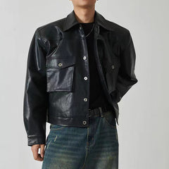 Hearujoy Shoulder Pad Design Jacket For Men Spring Autumn Fashion Slim Fit Biker Leather Coats Motorcycle PU Leather Jackets Streetwear