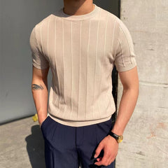 Hearujoy Summer Men Knit Ice silk T shirts High Quality Solid Color Stripe Short sleeve O-neck Tee Tops Mens Thin Slim Fit T-Shirts