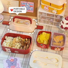 W&G Kawaii Lunch Box Double Student Bento Box Microwave Boxes Food Storage With Independent Box Cutlery For Camping Storage Box