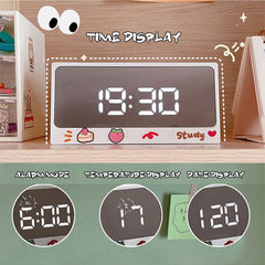 W&G Ins Digital Clock Table Clock Snooze Alarm Cute Silent Mirror Clock Student Desktop LED Clock Electronic Clock for Children