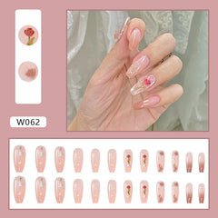 Watercolor Roses Girl Nail Art Wearable Press On Fake Nails Tips 24pcs/box False Nails With Wearing Tools As Gift