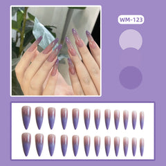YICKYUE - 24PCS Gentle Lavender Purple Gradient Tip Fake Nails Pointed Artificial Nails Press On Long Stiletto Fashion False Nails Almond