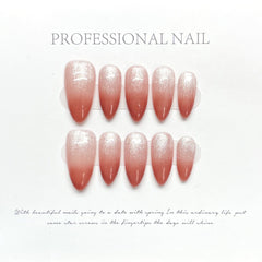 YICKYUE - 10pcs Handmade Press on Nails Glitter Gradient Cat Eye False Nails Full Cover Wearable French Almond Fake Nail Tips for Girls