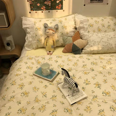 YICKYUE - Romantic sweet yellow flower bedding set,american rustic double cotton full queen home textile bed dress pillowcase duvet cover