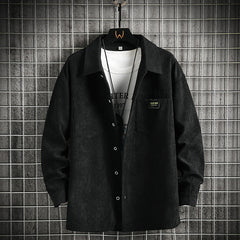 Hearujoy Spring Autumn Men's corduroy shirt Safari Style Long Sleeve Lapel jacket top Casual Loose High Quality Shirts Mens Clothing
