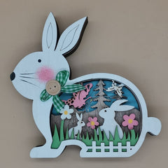 New Easter Wooden Crafts LED Hollow Rabbit Eggs Flower Easter Decorations for Home Party Lighting Desktop Ornament Easter Gift
