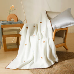 Korean Baby Velvet Embroidered Blanket Double Sided Warm Blanket for Travel Bedroom Single Nap Office Sofa Cover for All Seasons