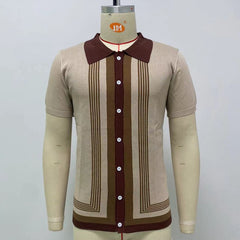 Hearujoy Summer Striped Sweater Men Newest Knit Poloshirt Business Casual Cardigan Tees Streetwear Tshirt Top Ice Silk Fabric Polo Blouse