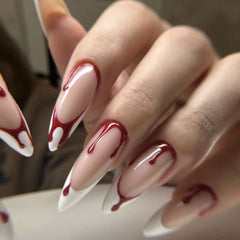 YICKYUE - 24Pcs Halloween Nail Set Short Press on Cartoon Imp Long Fake Nails with Glue Blood Skull Holiday False Nails Stick On