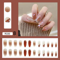 24Pcs/Box Rhinestones Decal press On Nails Sticker Cloud Pearl Fake Nails Square Level Women False Nail