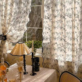 YICKYUE - Cotton Blend Curtains Floral Embroidery Curtains for Living Room Black Printed Curtains Rod Pocket Farmhouse Decor Window Drapes