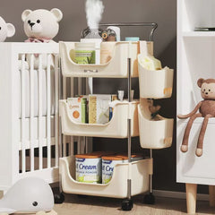 YICKYUE - 3-Tier Rolling Utility Cart with Plastic Art Cart Organizer Storage with Wheels Easy Assembly for Kitchen Mobile Shelving Unit