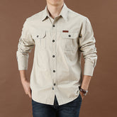 Hearujoy Vintage Men's 100% Cotton Shirt Safari Style Multi-pocket Lapel Top Spring Autumn Long Sleeve Youth Loose Shirts Plus Size M-6XL