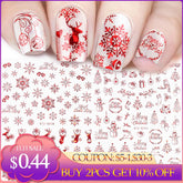 Holographic Red Christmas Nail Sticker Shine Glitter Snowflake Elk Santa Claus Transfer Slider Winter 3D Decal SASTZG050-058