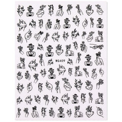1 Sheet Black White Star 3D Nail Art Stickers Heart Love Letter Image Transfer Stickers for Nail Self-adhensive Slider Foils