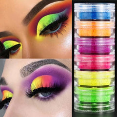 6pcs/set Neon Matte Eyeshadow Powder Green Yellow Purple Fluorescent Waterproof Glitter Eye Shadow Luminous Pigment Makeup Dust